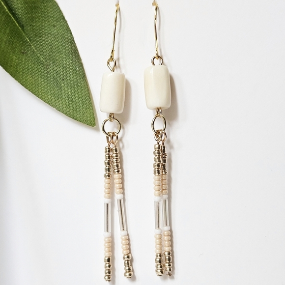 2/$27 | Genuine Deer Bone Beaded Indigenous Native Fringe Earrings | Handmade - Picture 5 of 5